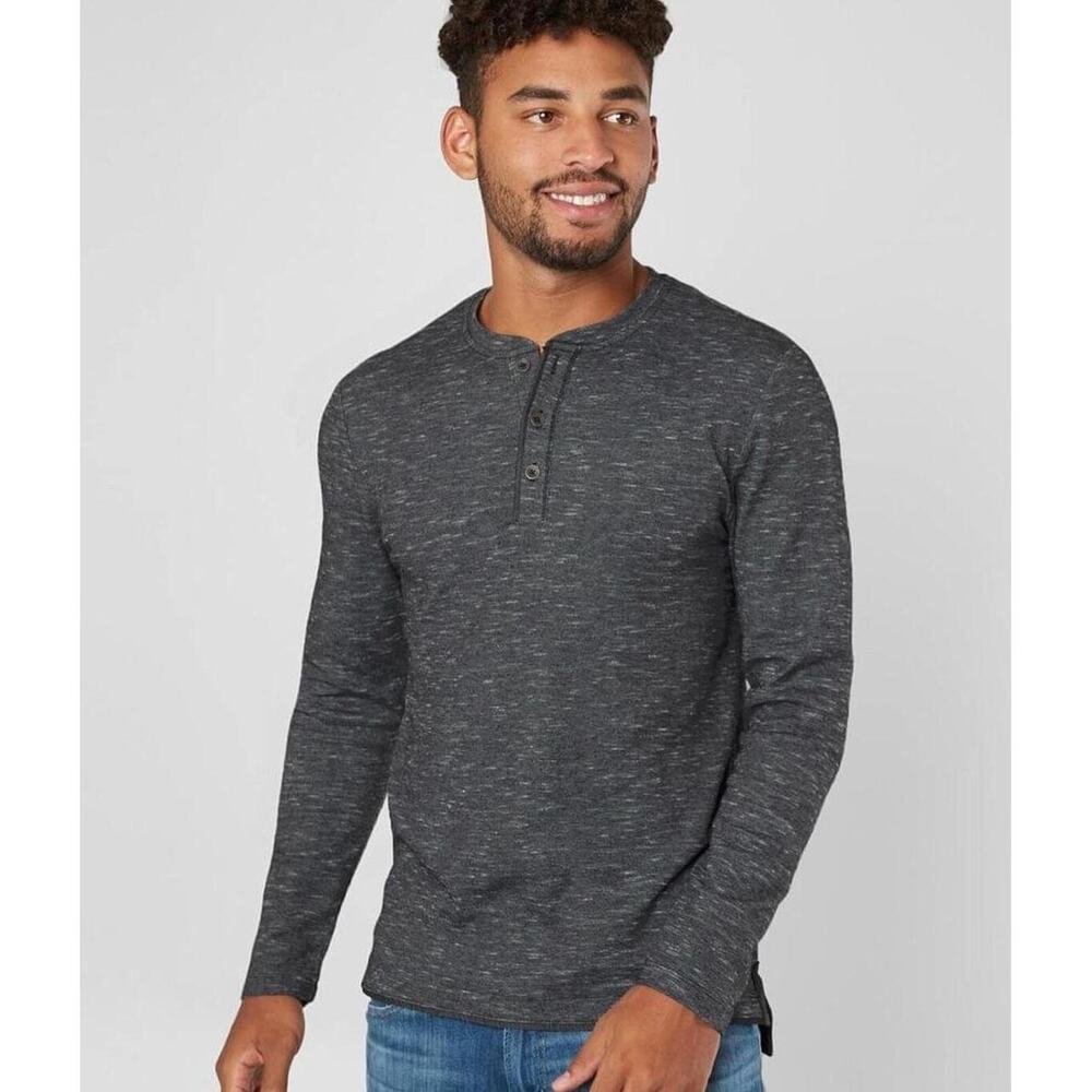 Buckle - Outpost Makers Slub Knit Henley Long Sleve Men Size Large Heather Black